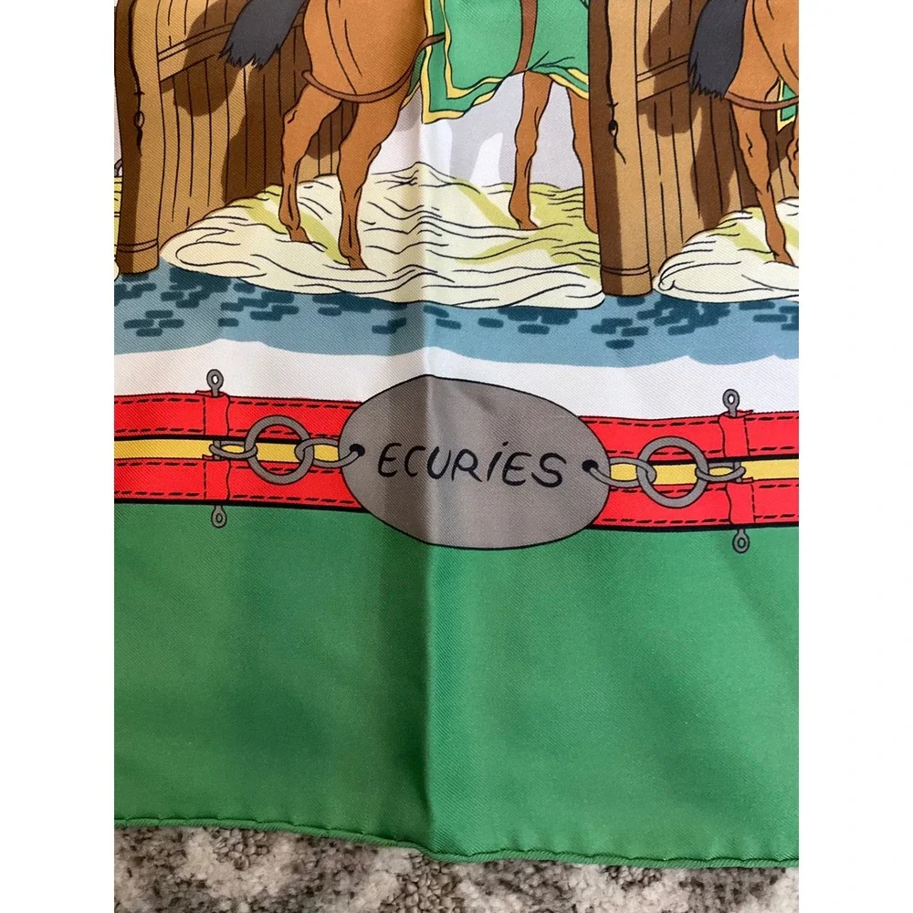 Hermès Carré Ecuries Silk Scarf Stables‎ Green Equestrian Horse Stalls Heritage